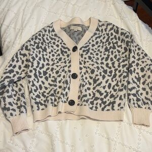 LOFT Women's Cream and Gray Animal Print Cardigan